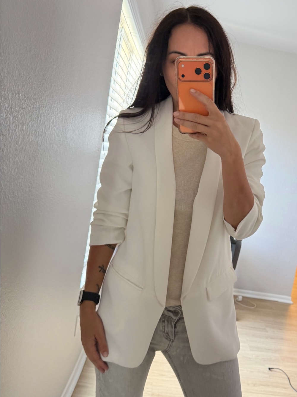 Zara White Open-Front Blazer Jacket